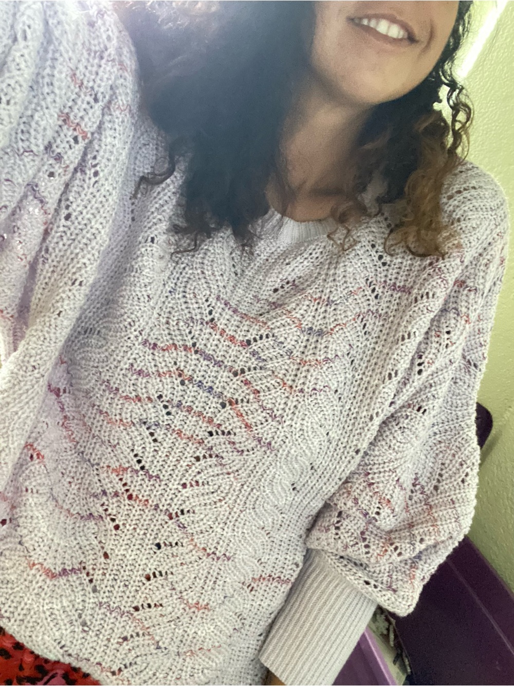 Light Lavender Open-Weave Crewneck Sweater - Women's Casual Pullover